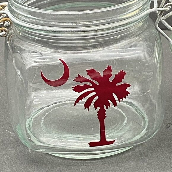 SC State Emblem Glass Jar Snap Lid Palmetto Tree Crescent Moon Storage Tea‎ - Picture 2 of 9